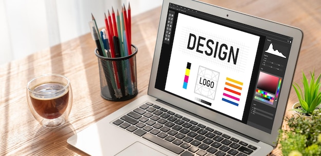 graphic designer software for modern design of web page and commercial ads