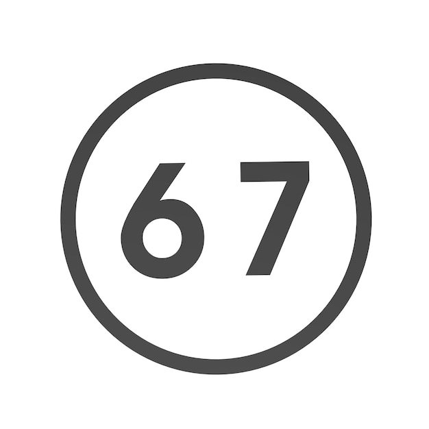 Gray number 67 in a circle on a white background Numbers and numbers Numbering Rendering an image
