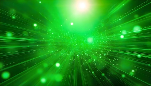 green abstract background with bright rays of light