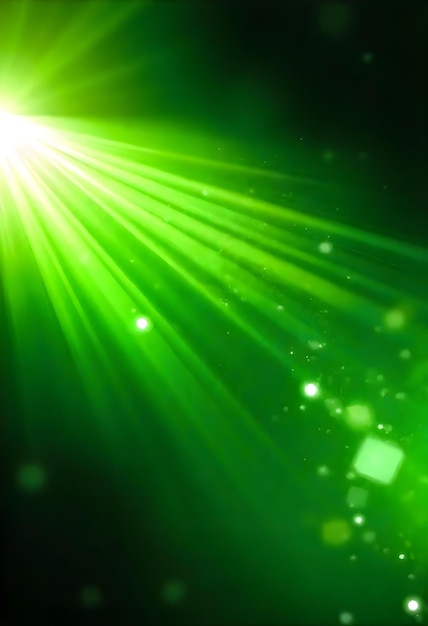 green abstract background with bright rays of light