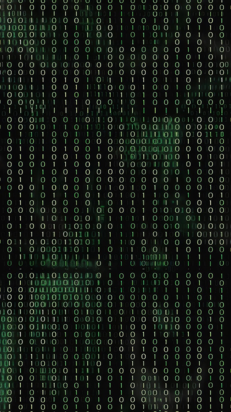 Photo green binary code on a dark background the concept of coding and programming