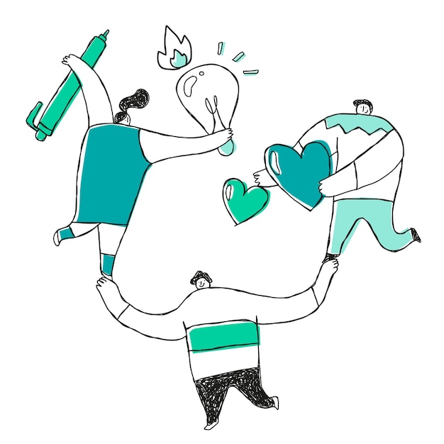 Green hand drawn team transparent png with doodle art design