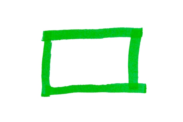 green square shape isolated on a white background square frame drawn with green marker pen