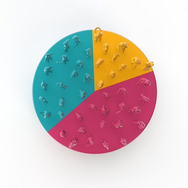Group of people standing on a pie chart public voting and statistic d render