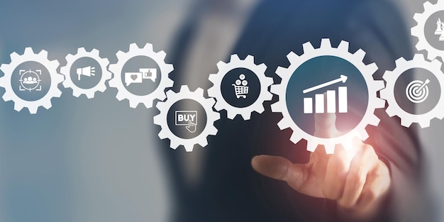growth of sales marketing strategies concept data analytics for achieving business growth target increase sales in online store ecommerce touching on sales growth icon postive progress