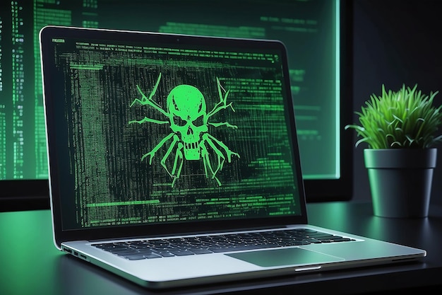 Hacker code in laptop Cyber security privacy or hack threat Coder or programmer writing virus software malware internet attack or developing digital design