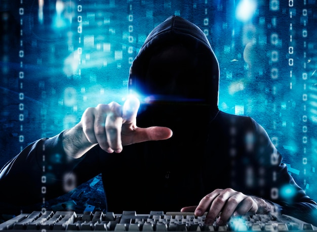Hacker reading personal information Concept of privacy and security