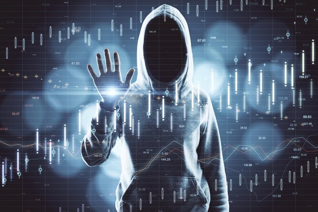 hacker using glowing forex char