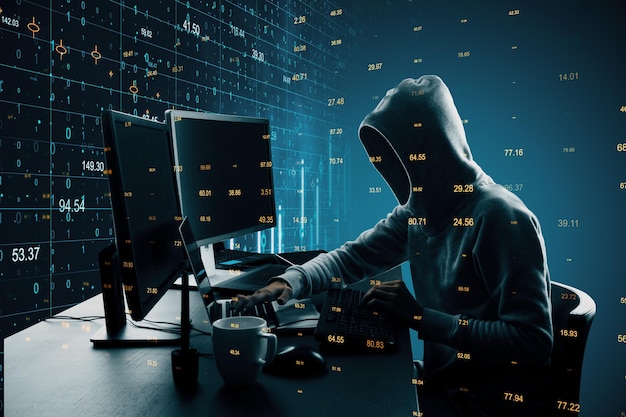 Hacker with big data hologram