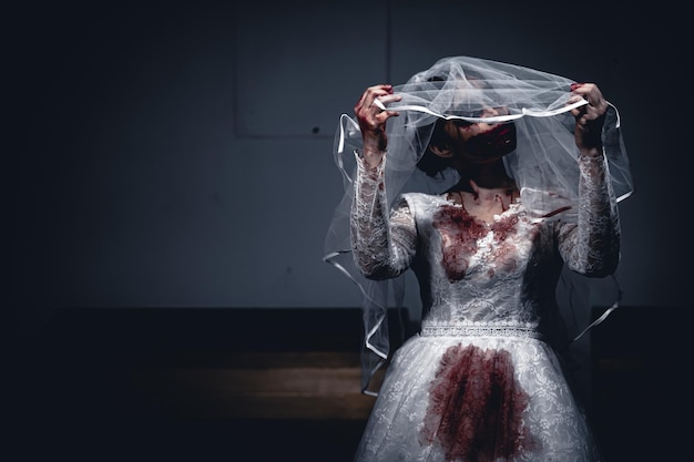 halloween festival conceptasian woman makeup ghost facebride zombie charactorhorror movie wallpaper or poster