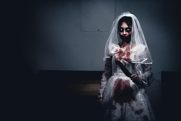 halloween festival conceptasian woman makeup ghost facebride zombie charactorhorror movie wallpaper or poster
