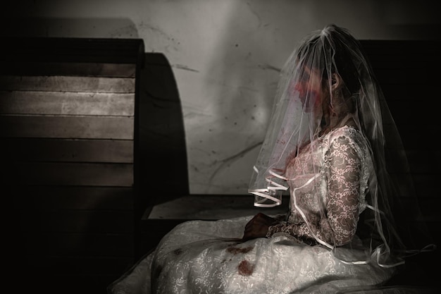 halloween festival conceptasian woman makeup ghost facebride zombie charactorhorror movie wallpaper or poster
