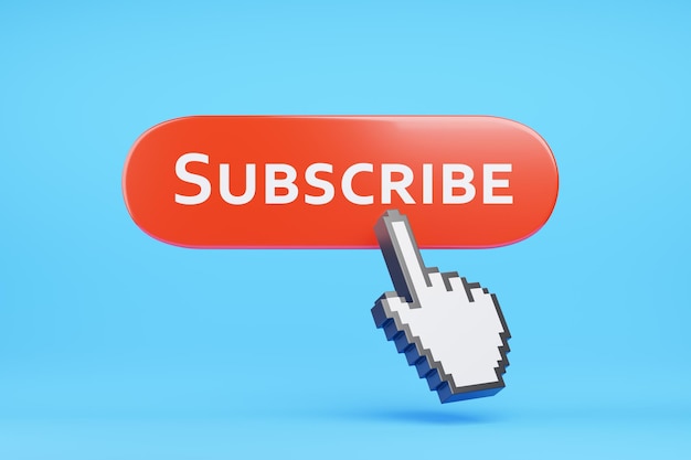 hand cursor clicking on a subscribe button 3d illustration