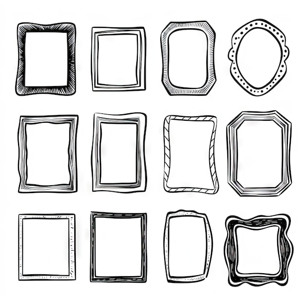 hand drawn frames collection isolated on white cartoon style doodle borders with pencil effect