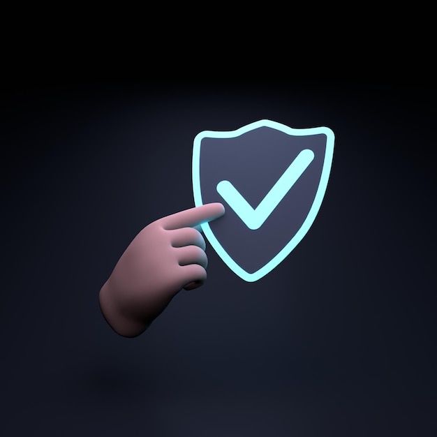 Hand holding a shield icon The concept of protection and danger warning 3d render illustration