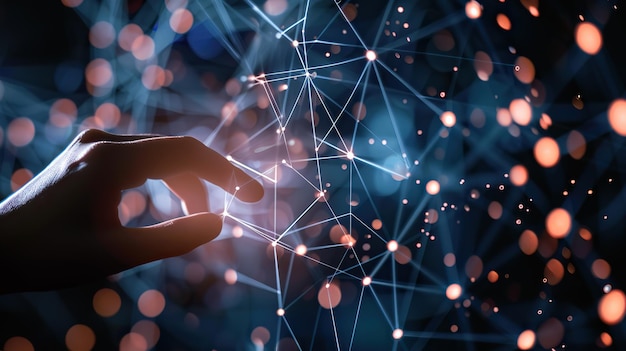 Hand touching digital network connections Concept of futuristic technology