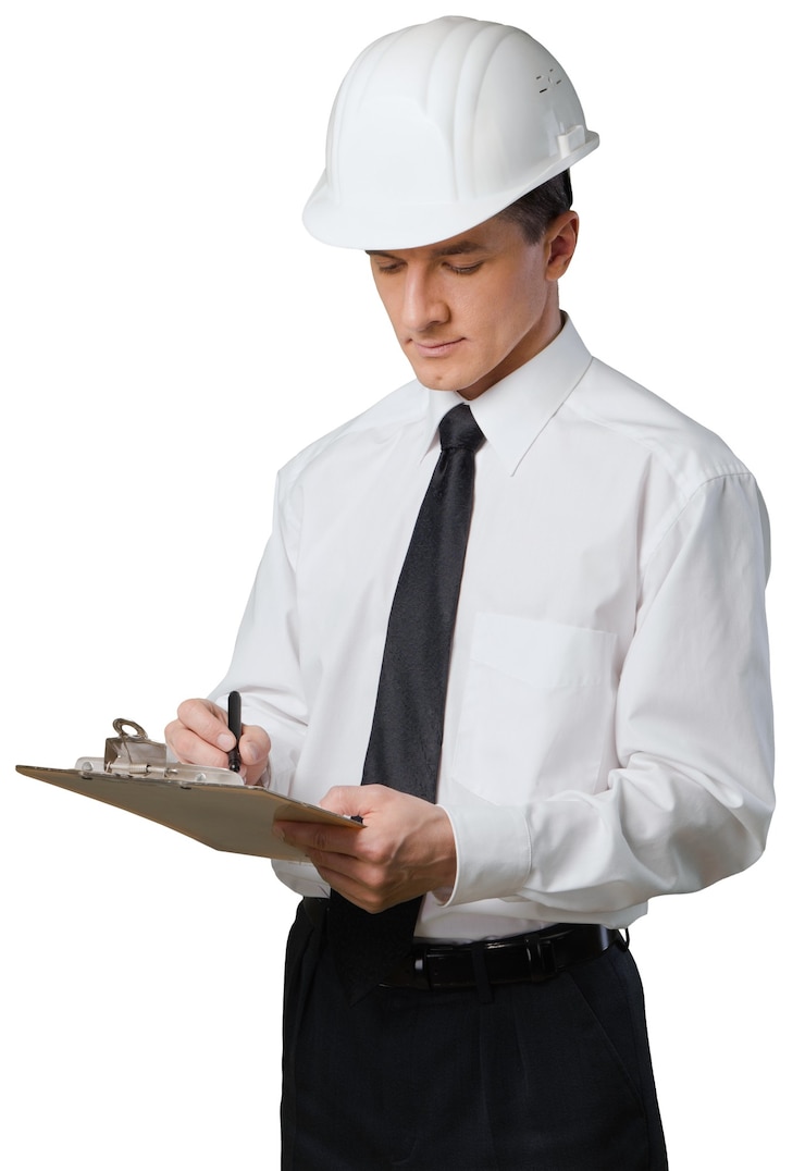 Photo handsome safety inspector isolated on white background