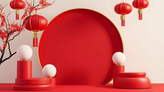 Happy Chinese New year empty space podium Chinese new year sale