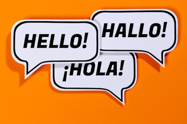 Hello in different languages speech bubble communication concept talking saying