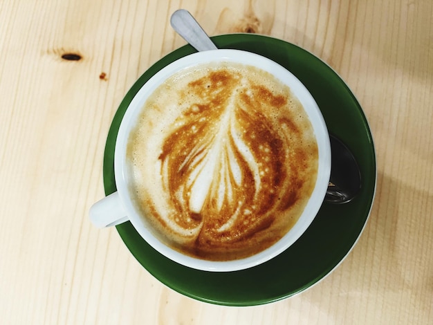 high angle view of coffee on table