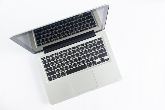 High angle view of laptop keyboard