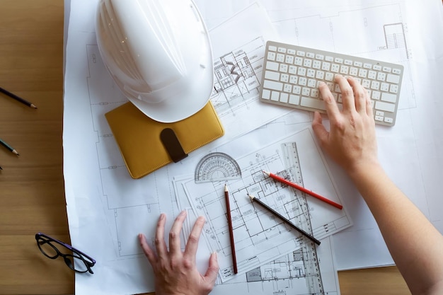 High angle view of person working on table