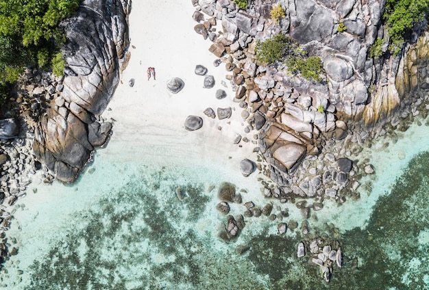 High angle view of rocks by sea