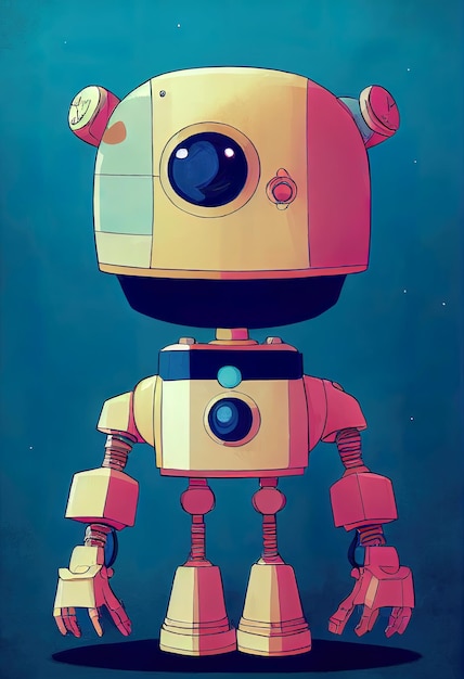 Hình minh họa kỹ thuật số robot scyfi cổ điển dễ thương, phác thảo truyện tranh, đầy màu sắc, phong phú về màu sắc