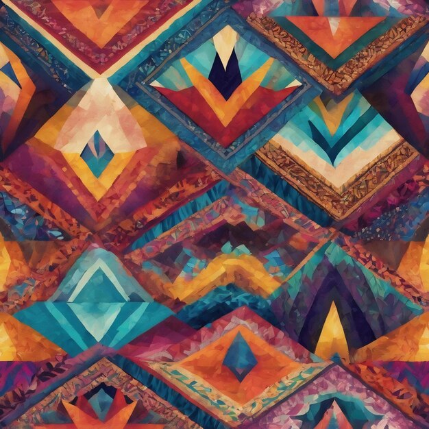 Họa tiết boho liền mạch với đa giác đầy màu sắc