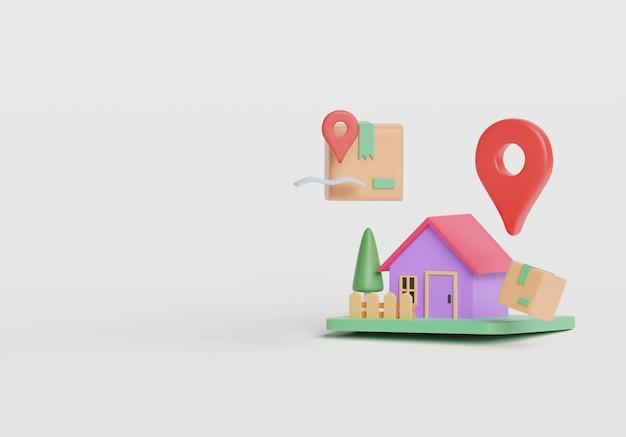 Home Map Location For Delivery Package Box Illustration