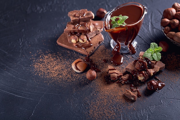 homemade hazelnut spread or hot chocolate in glass bowl