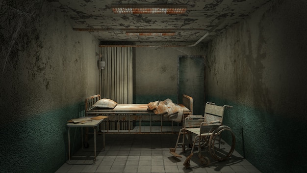 horror and creepy ward room in the hospital with blood.