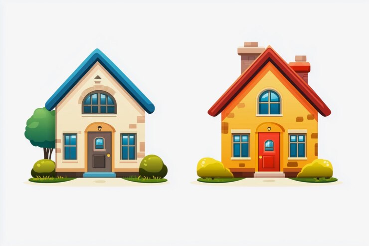 Photo houses in front of a house with the windows painted in colors
