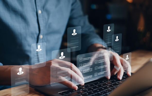 HR Human resources management concept Headhunters recruit employees by candidate resumes