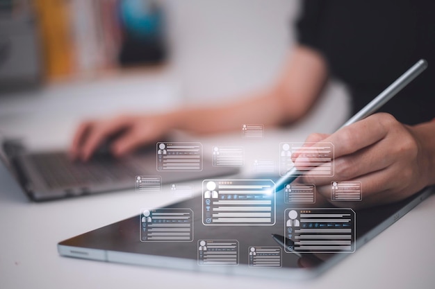 hrhuman resources technologyonline and modern technologies for simplifying the human resources systemhuman resource manager checks the cv online to choose the perfect employee for his business
