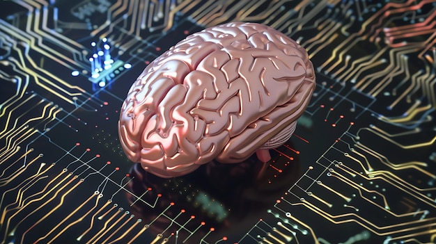 Human Brain on a Circuit Board Artificial Intelligence Concept