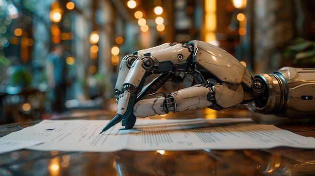 Humanoid robot arm is writing with a pen