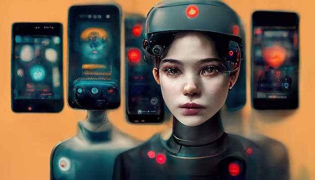 humanoid robot. artificial intelligence. concept of the future. computer game.