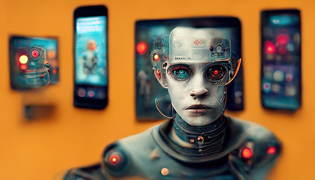 humanoid robot. artificial intelligence. concept of the future. computer game.