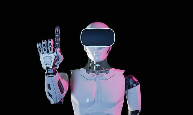 humanoid robot with metaverse technology concept 3d render