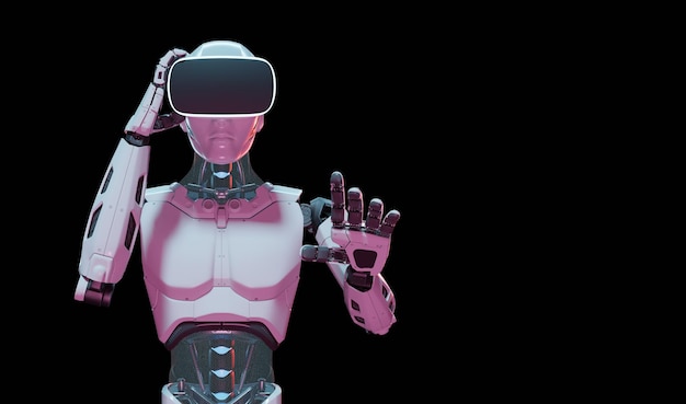 humanoid robot with metaverse technology concept 3d render