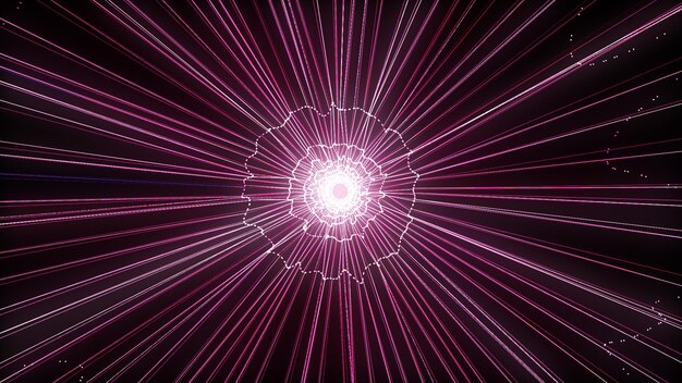 Hyperspace leap in the abstract Star trails are colored blue and pink Moving neon illuminating rays