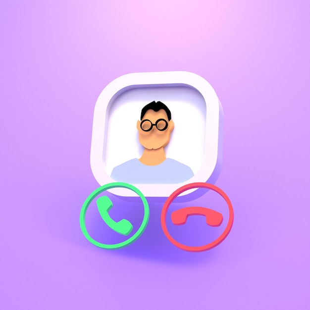 icon of a man and buttons to pick up and drop a call 3d render