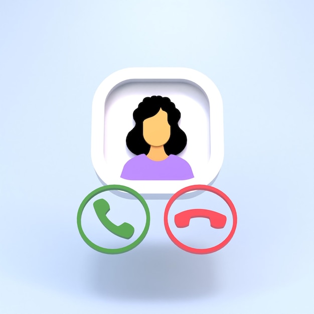 icon of a woman and buttons to pick up and drop a call 3d render