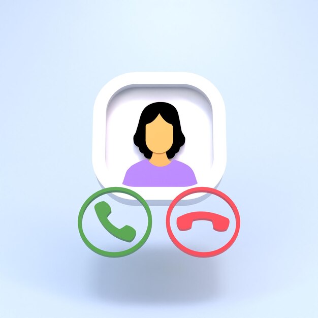 icon of a woman and buttons to pick up and drop a call 3d render
