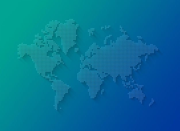Illustration of a world map made of dots on a blue background