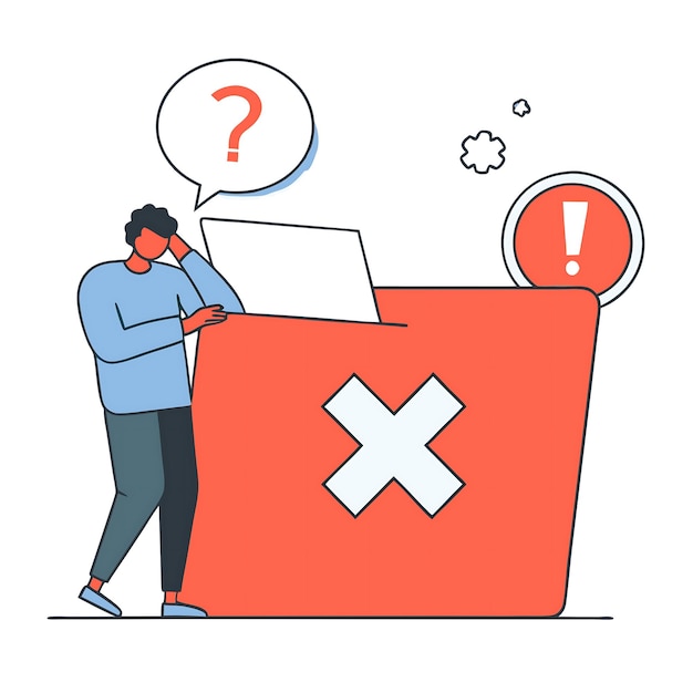 Illustration of File Deletion Error with Confused Person