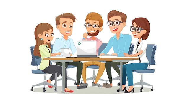 Illustration of Four People in a Meeting at a Table