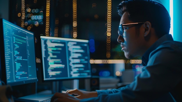 In an IT office setting a programmer is engaged in software development typing data