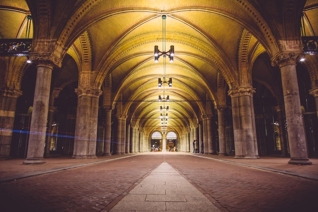 interior of illuminated walkway